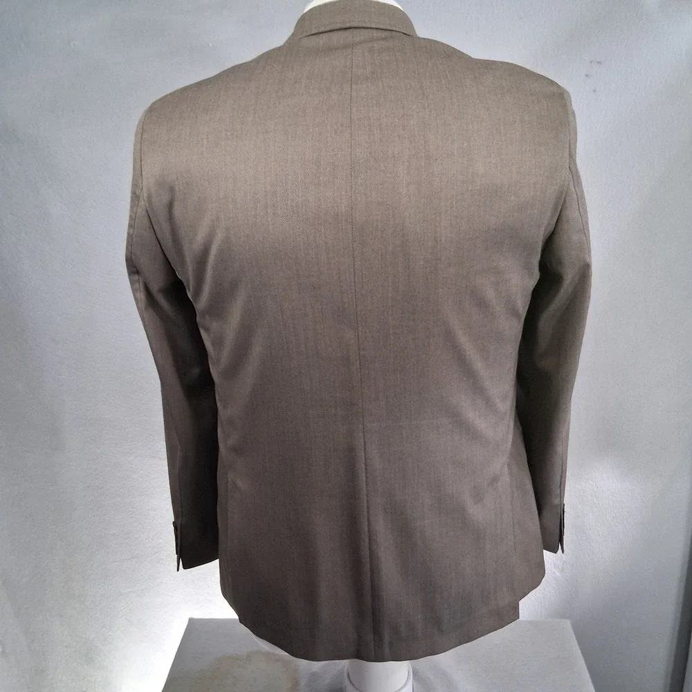 Murano Blazer L Slim Fit Tan Herringbone Unstructured Patch Pocket Double Vent